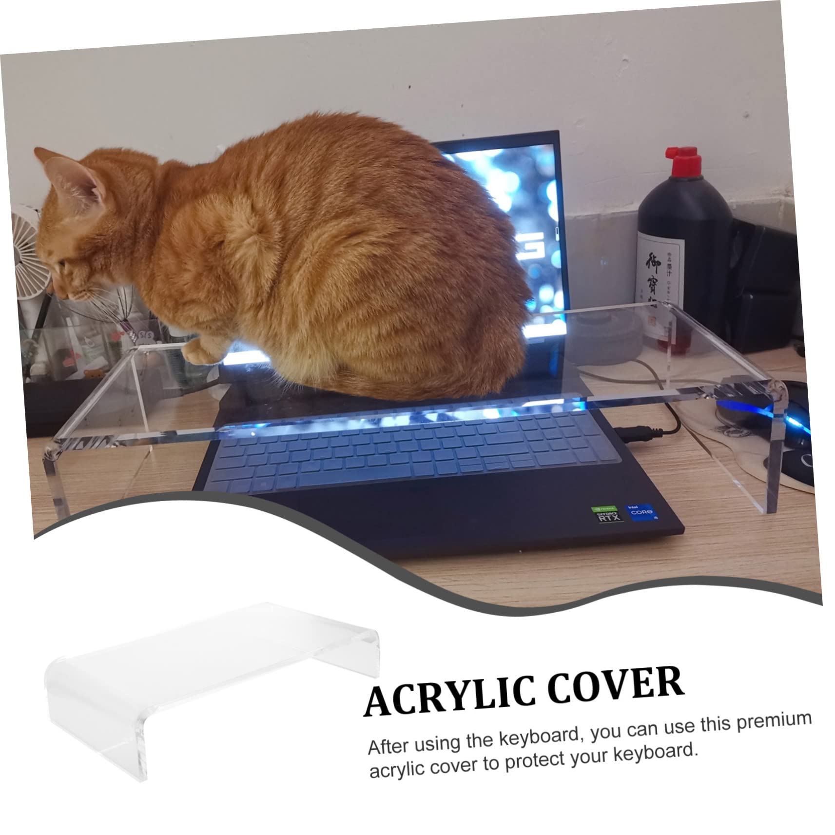 BESTOYARD Copritastiera in Acrilico Trasparente, Protezione Lavabile per Tastiera del Computer, Funzione di Supporto Rialzato e Spazio di Raccolta per Scrivania