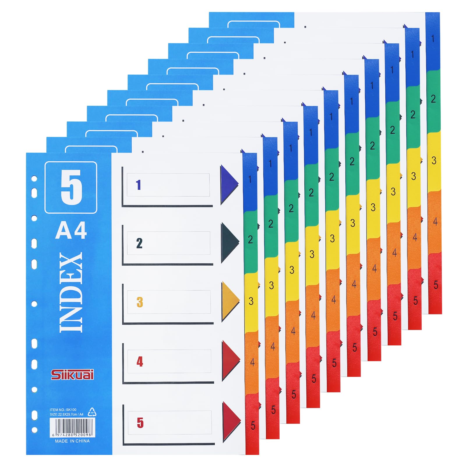 XHDA 1-5 Part Dividers A4, 10 Pack Multi-Colour Plastic A4 Index Folder Subject Dividers