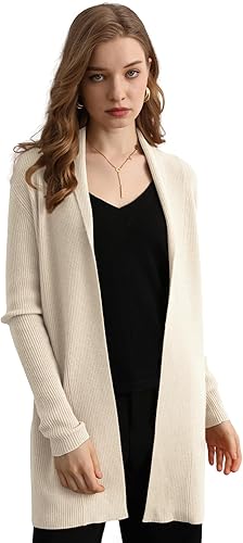 GreenMount Cárdigan de cachemira para mujer de moda frontal para abrigo anual ligero de cachemira de longitud media