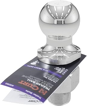 CURT 40090 Chrome Trailer Hitch Ball, 10,000 lbs, 2-Inch Diameter, 1-1/4 x 2-5/8-Inch Shank
