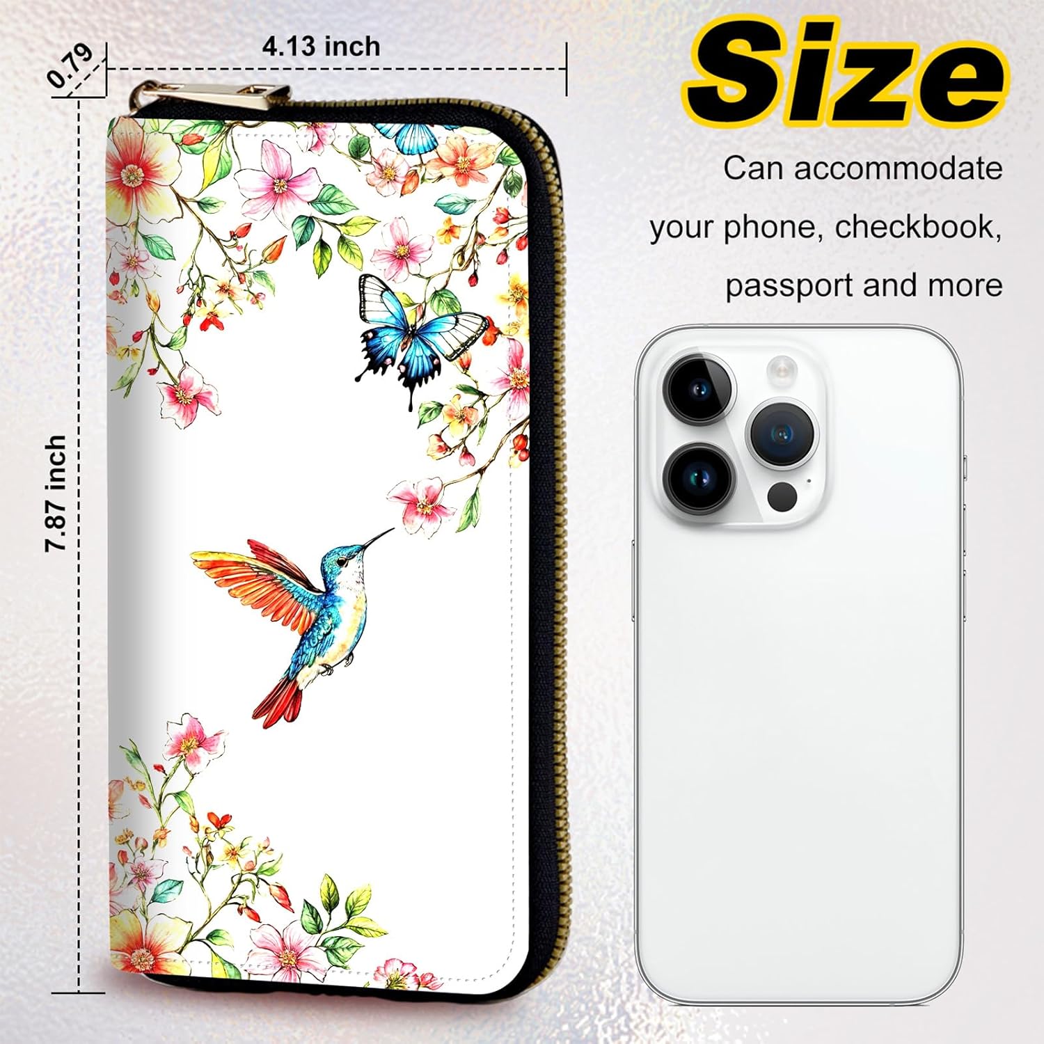 Womens Wallet, PU Leather Zipper Wallet Large Capacity RFID Wallets for Women with Multiple Card Slots & Wristlet, Small Women Wallet Coin Pocket for Men Clutch Travel Purse, Flower Bird - Image 3