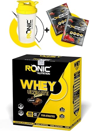 CULINARY CRAFTS Ronic Nutrition Whey Protein Powder Ultimate 4000 G Muscle Building Protein Powder (Chocolate Flavored) Shaker And 2 Disposable Whey Gifts