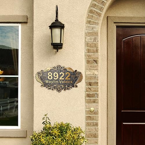 Vista 212 de Placa de dirección personalizada para vivienda con números fundidos de 12 pulgadas para exteriores, placa de identificación de dirección clásico-04