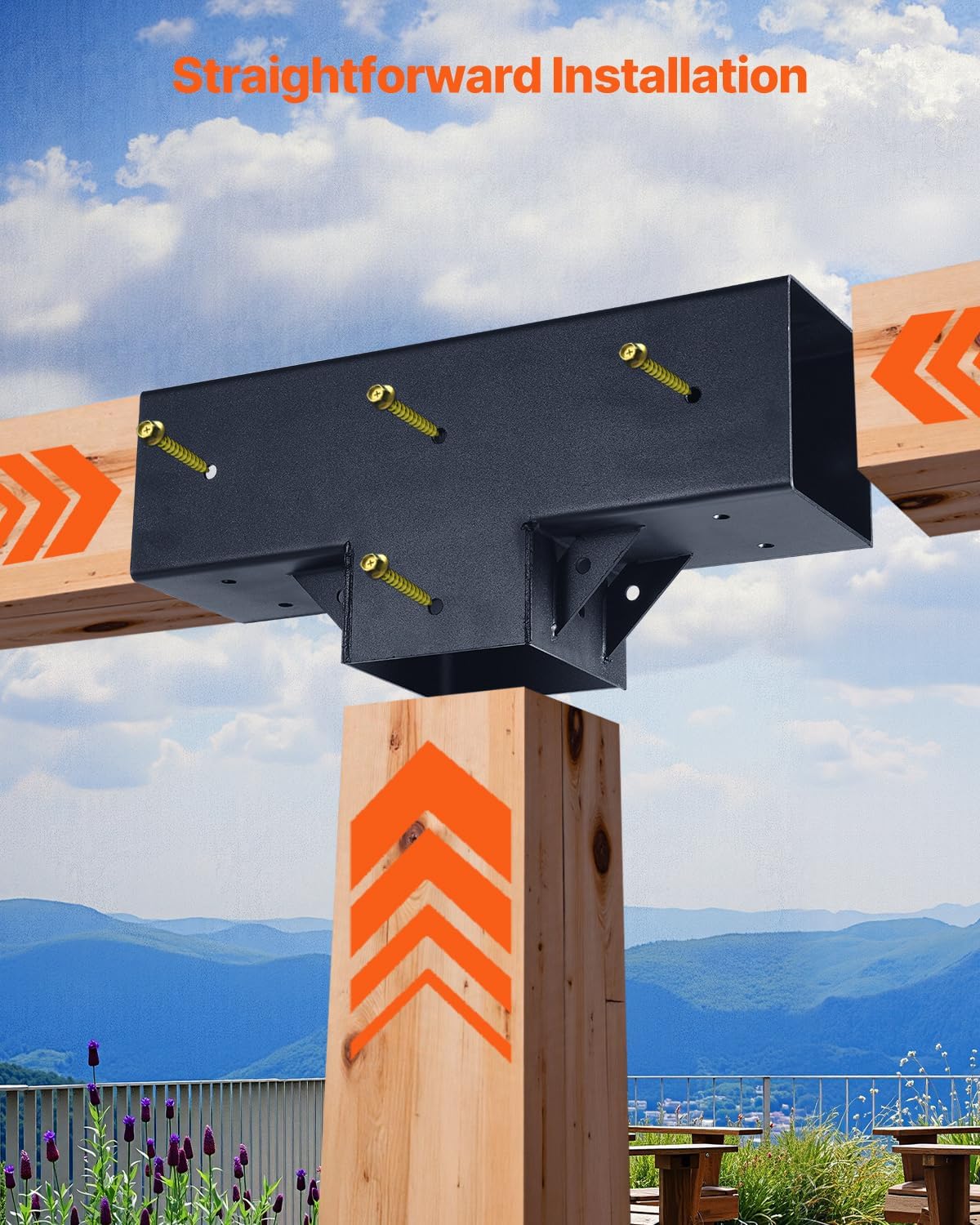 VEVOR 3-Way Pergola Brackets, 4-Pack Kit T-Shaped for 4x4 (3.5x3.5 Inch) Wood Beams, DIY Woodworking Hardware with Screws, Heavy Duty for Outdoor Gazebo Patio Party