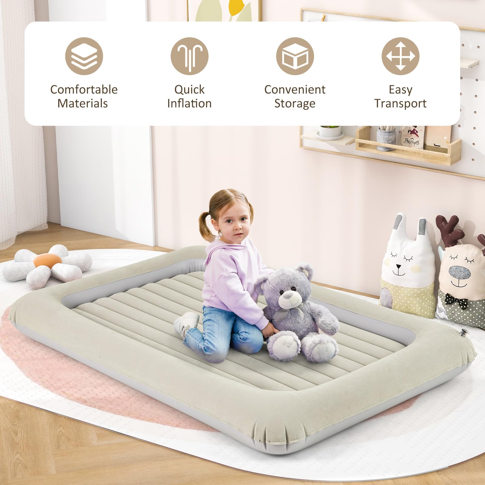 GIANTEX Lit Gonflable de Voyage pour Enfant avec Pompe Électrique, Matelas Portable pour Tout-petit, Kit de Réparation Inclus