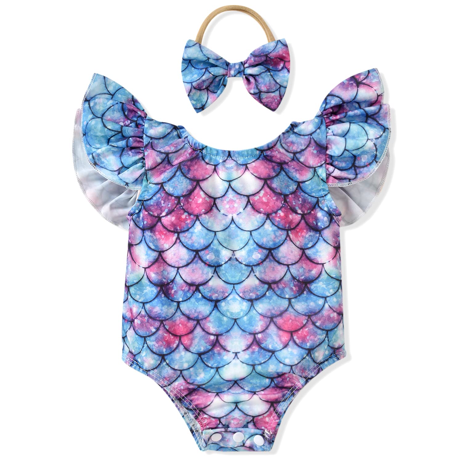 Toddler Girl Baby Ruffles Mermaid Fish Scale Swimsuit One Piece Swimwear Bathing Sunsuit