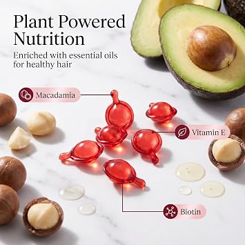 BS-MALL Hair Treatment Serum 120 Capsules Leave-In Hair Treatment Oil with Avocado Oil Biotin Vitamins for Frizzy Dry Damaged Hair, Anti-Frizz Nourishing Repair Capsules Heat Protectant
