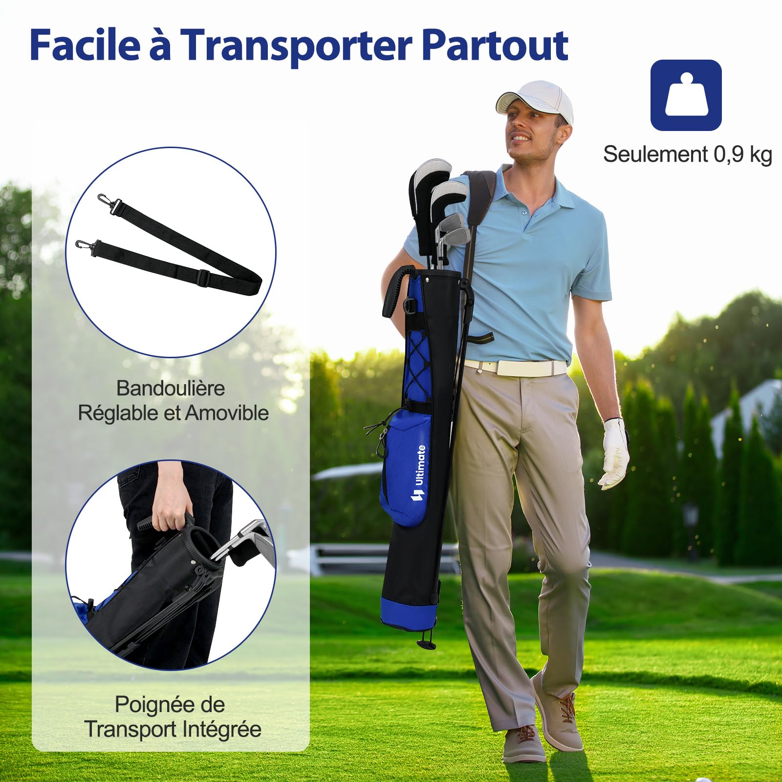 COSTWAY Sac de Golf Léger avec Pitch Putt pour Le Driving Range, Sac de Club de Golf Portable avec Parcours par 3 et Exécutifs Bandoulière Poche et Porte-Bouteille, pour Femmes/Hommes