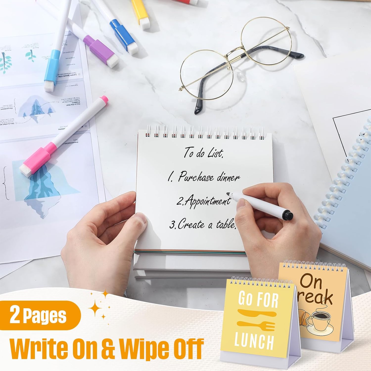 Fainne 6 Pcs Funny Desk Signs 30 Different Fun and Flip Over Messages Calendar with 2 Pages Blank Cards and Erasable Color Pens, Office Desk Accessories for Work Colleague Gifts