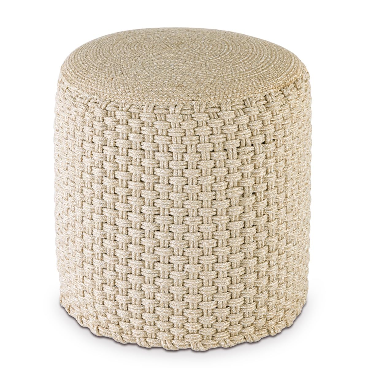 Hocker Sitzhocker Merino Pouf Indoor Outdoor ø40 H45cm Sitzpouf nachfüllbar Farbe beige - weiß