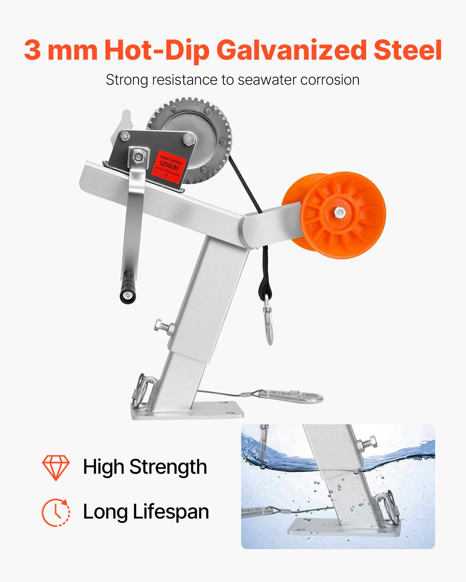 VEVOR Supporto per Verricello per Rimorchio per Barche con Rullo, Carico da 544 kg Supporto per Verricello per Barche con Bullone a U per Timone di Traino da 50,8-76,2 mm x 76,2-101,6 mm