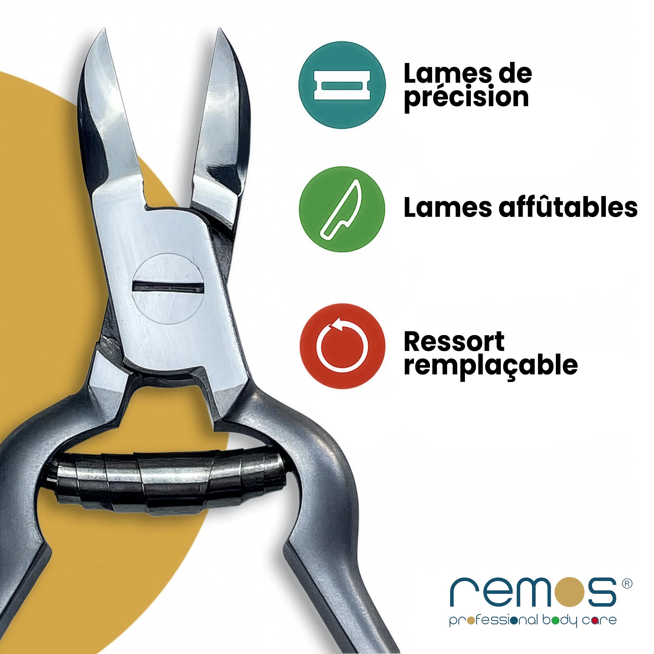 REMOS Pince à ongles avec fermeture acier inoxydable [14 cm] pour ongles de pieds épais