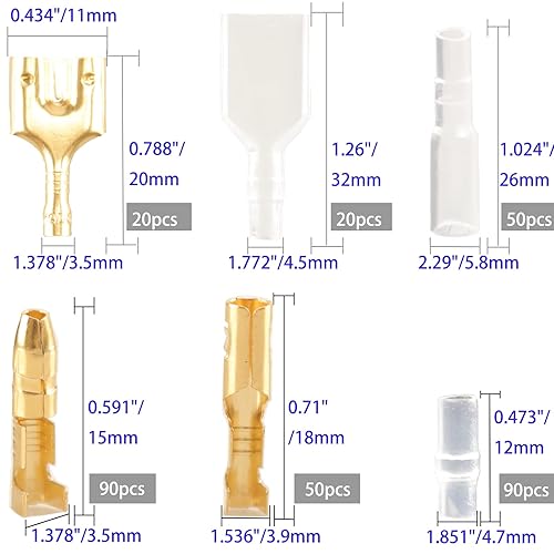 Miniatura 2 de Feggizuli 320 conectores de alambre de doble bala, conectores de terminal de bala macho y hembra de 0.154in y 0.138in con funda de aislamiento,