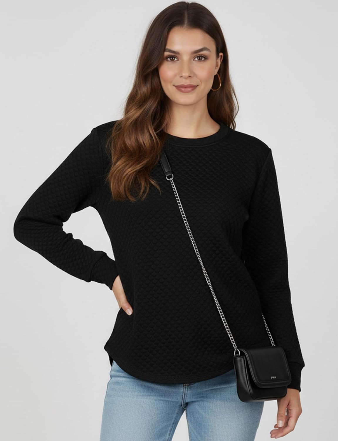 YOGINGO Tunic Sweatshirt for Women Waffle Long Sleeve Crewneck Winter Fall Tops, Cozy Fashion Curved Hem Outfits 2025 - Image 4