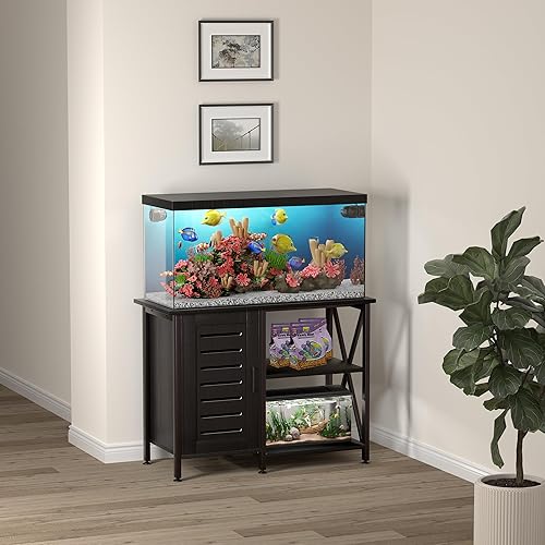 Miniatura 6 de Soporte para tanque de peces de 40-50 galones, soporte de acuario con almacenamiento de accesorios de gabinete, marco de metal resistente, mesa de