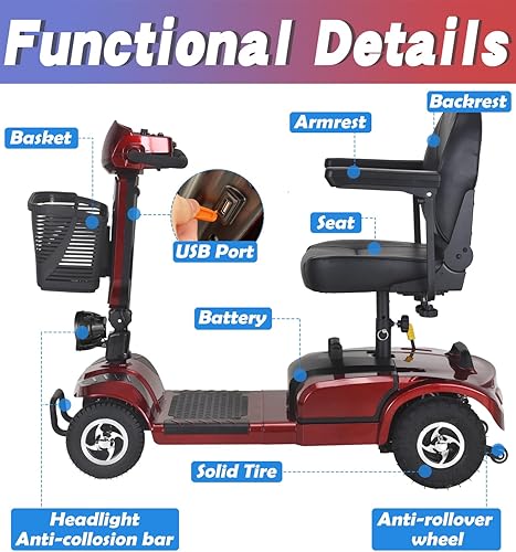 Miniatura 3 de Ontrip Scooter eléctrico plegable de movilidad de 4 ruedas, scooter móvil eléctrico para viajes, adultos, ancianos, soporta batería de 266 libras20