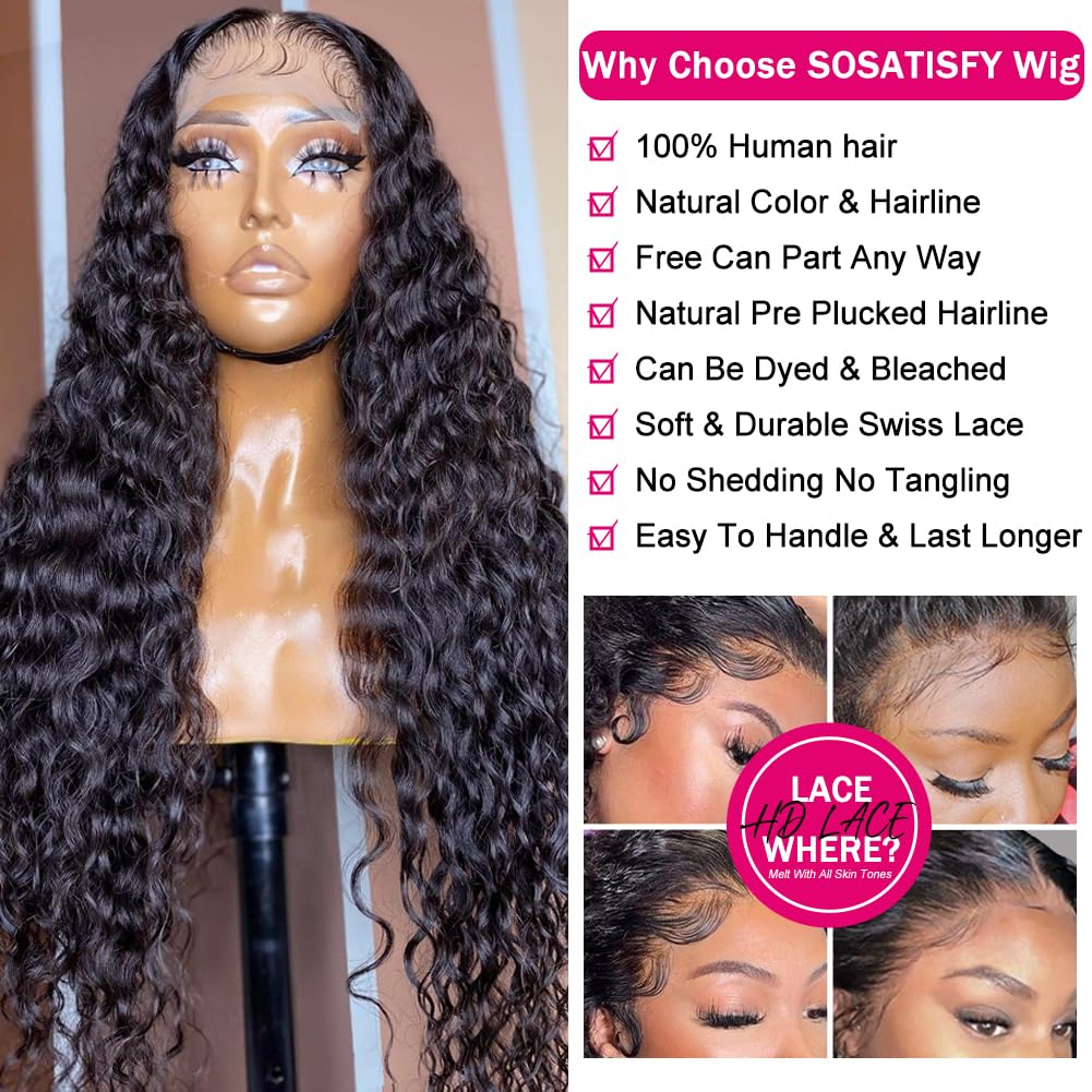 Amazon.com : SOSATISFY Deep Wave Lace Front Wigs Human Hair  display picture 2