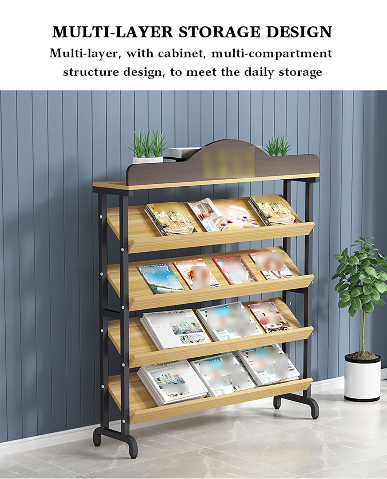 Portariviste da pavimento in legno in vinile, con piedini antiscivolo, perfetto per riporre album, libri, riviste e file (60 x 30 x 127 cm) elegante e funzionale organizer