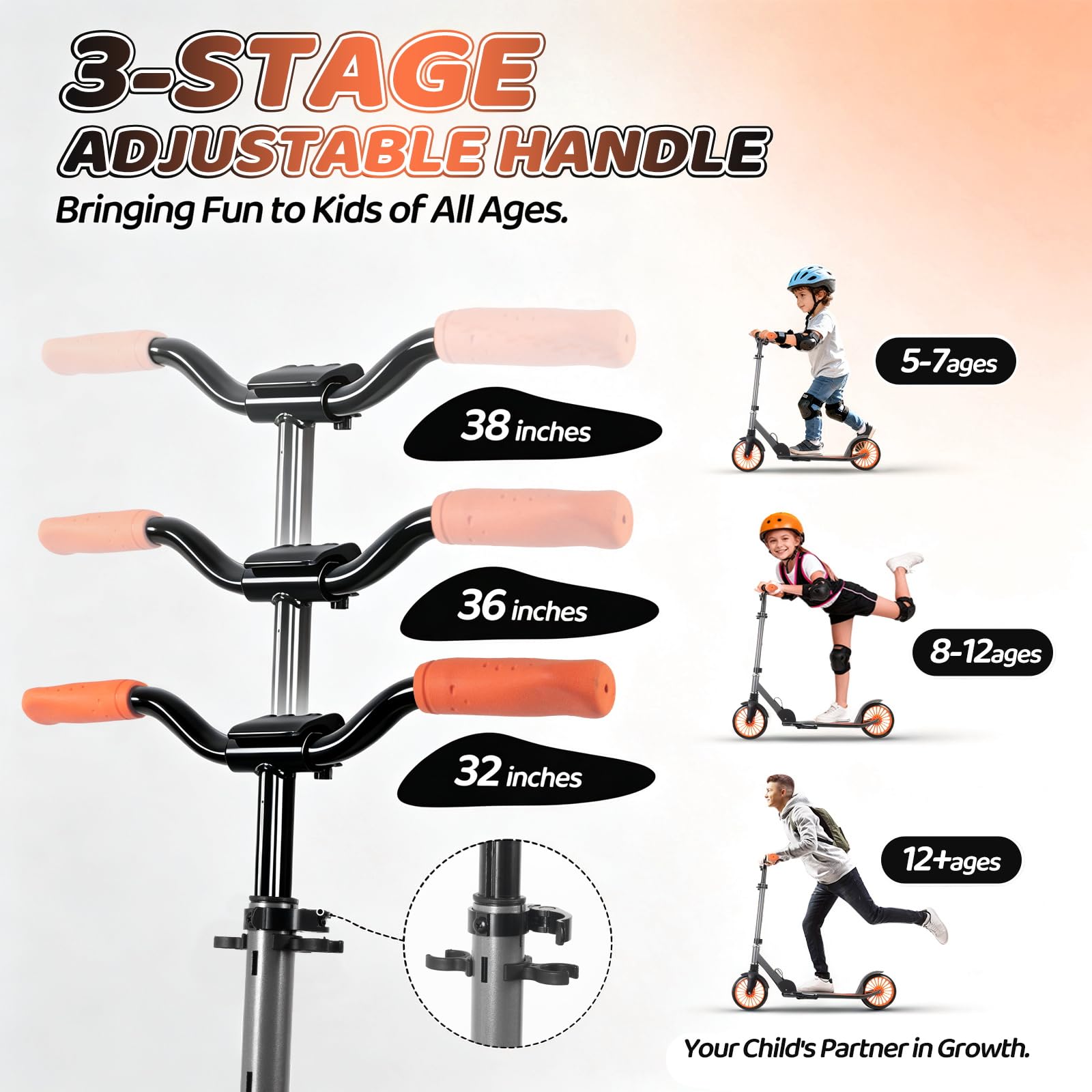 Nattork Kick Scooter - Patinete Infantil de hasta 100 kg, para Adolescentes y Adultos, Patinete Urbano con Altura Ajustable y Plegable, Ruedas Grandes de 200 mm