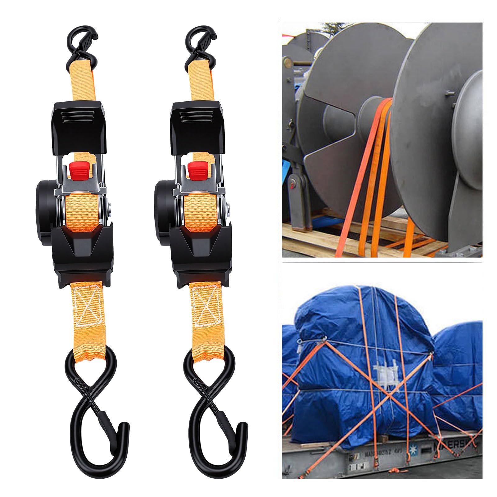 FTVOGUE Cinghie di Ancoraggio a Cricchetto Retrattili 1 Pollice X 10 Piedi 1800 Libbre Resistenza Alla Rottura con Acciaio Legato e Blocco di Sicurezza in Fibra di Poliestere per Carico