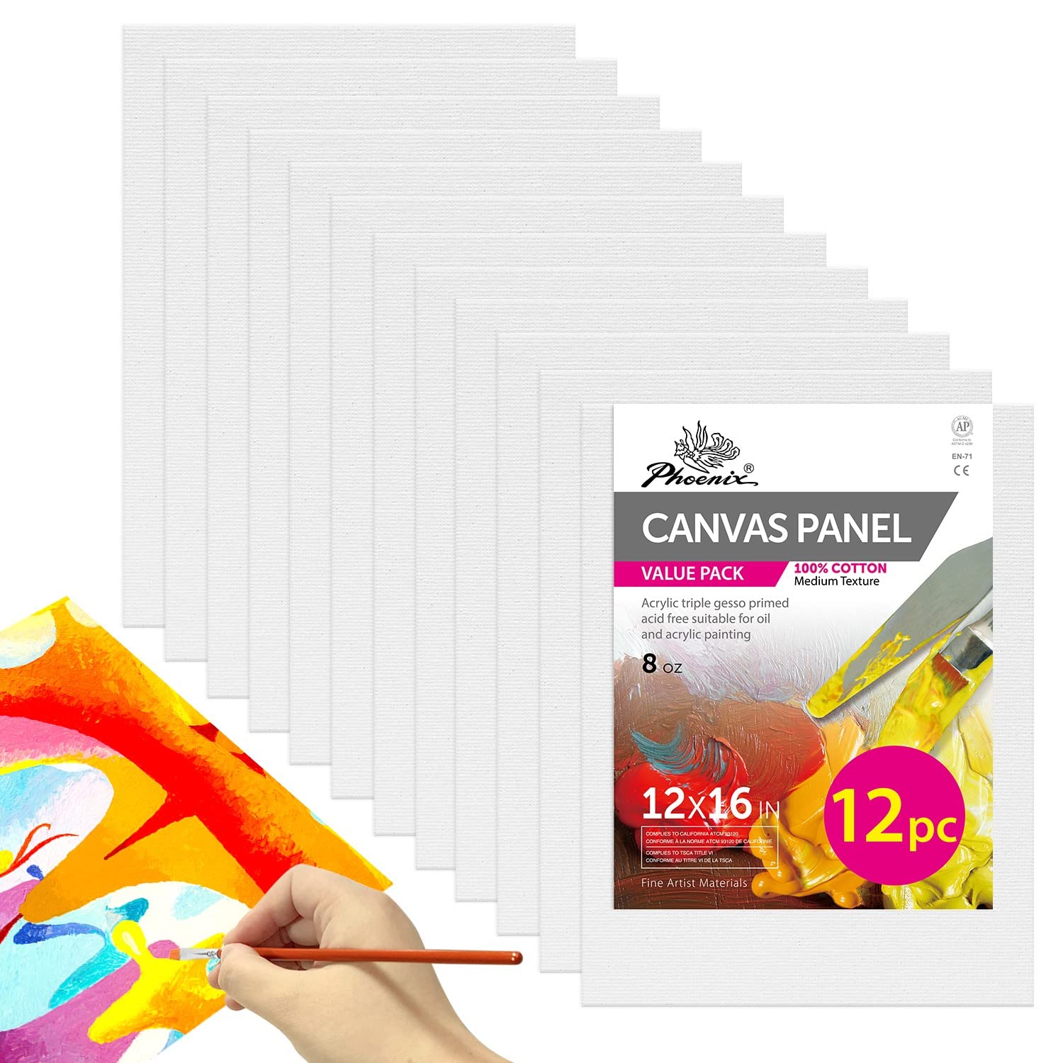 Amazon.com: PHOENIX Painting Canvas Panels 12x16 Inch, 12 Value
