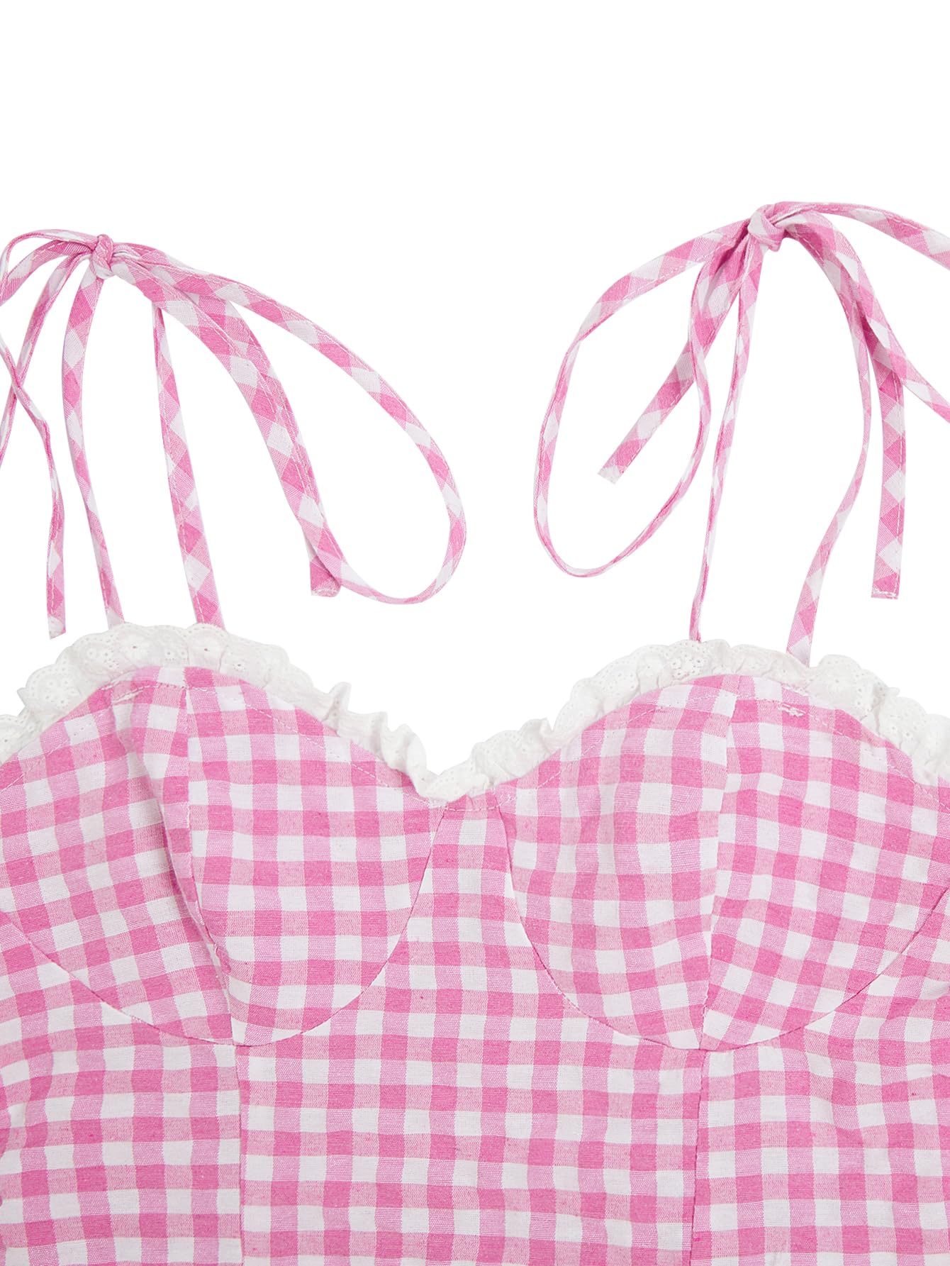 Floerns Women's Gingham Print tie Shoulder Sleeveless Ruffle Hem cami Dress: Medium Pink Plaid