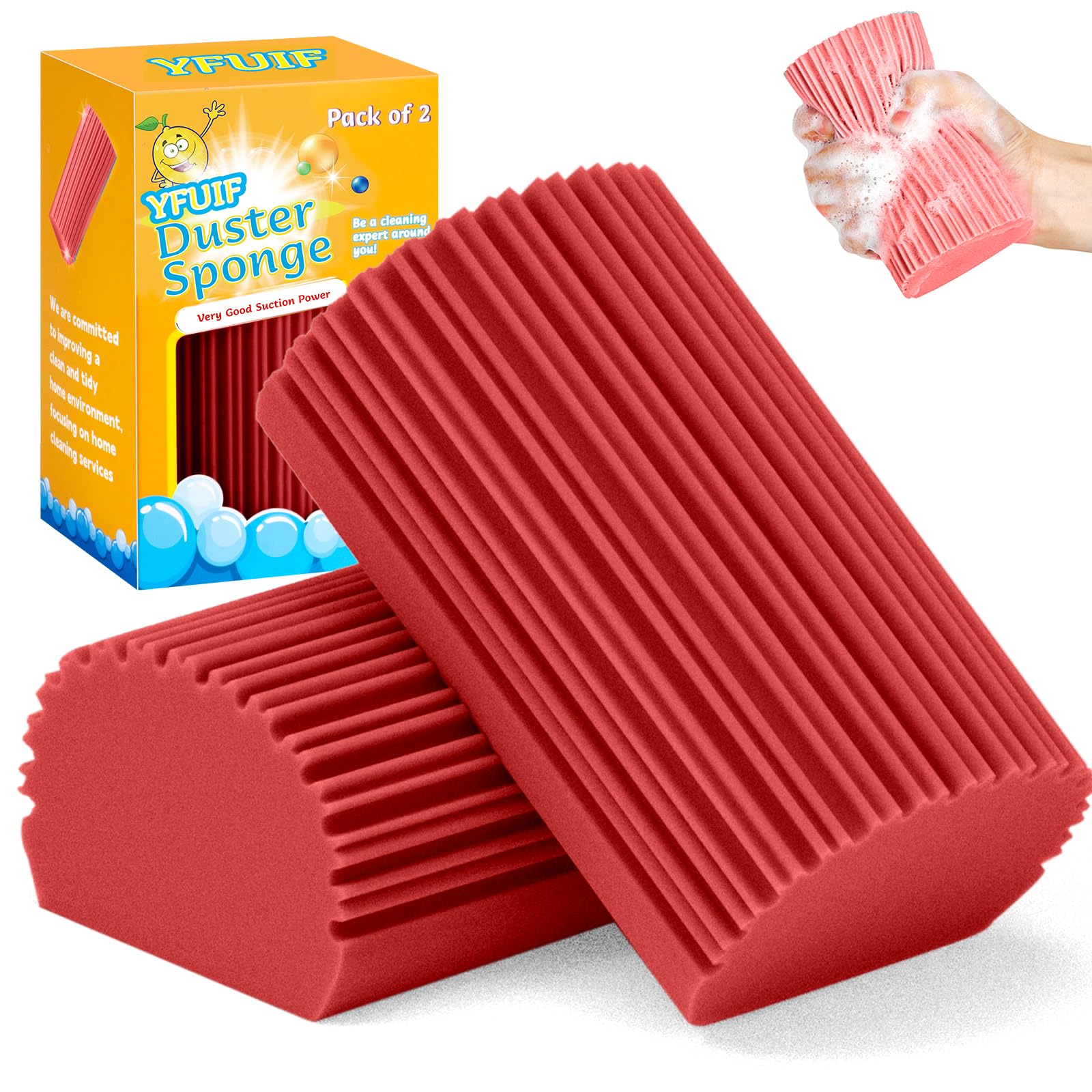 YFUIF 2-Pack Damp Clean Duster Sponge, Magic Sponge Eraser Baseboard Cleaner Tool, Dusters for Cleaning Blinds, Glass, Vents, Railings, Mirrors,Window Track Grooves and Faucets