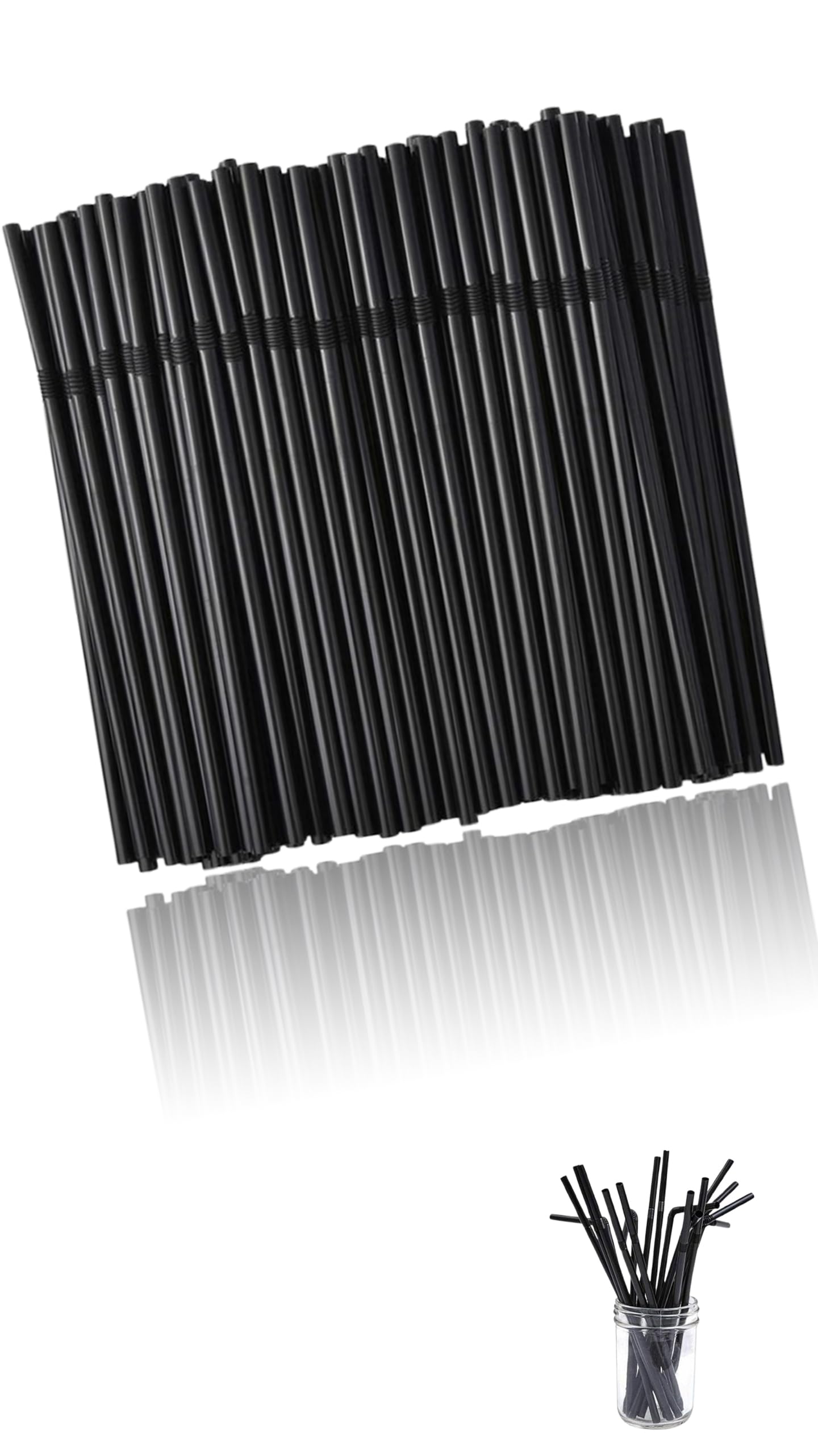 Sweet seven 200-pack Black Disposable Bendy Drinking Straws - Food Grade PP, Flexible, Reusable After Washing