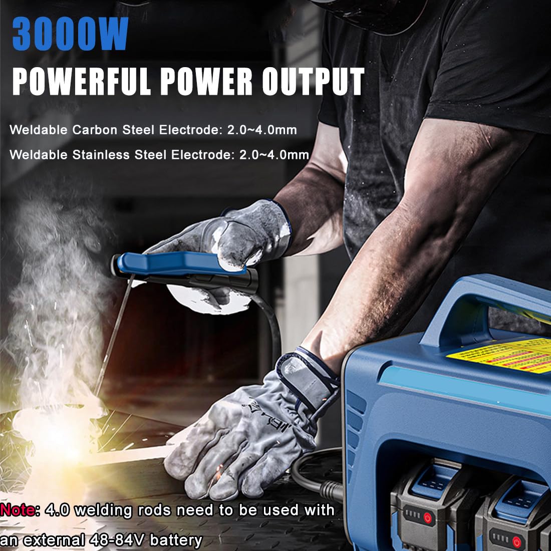 Saldatrice a Elettrodo a Batteria, 160A Saldatrice Portatile, Saldatrice Arc MMA DC, Saldatrice Senza Fili, con Avviamento a Caldo, Forza D'arco Anti-Incollamento