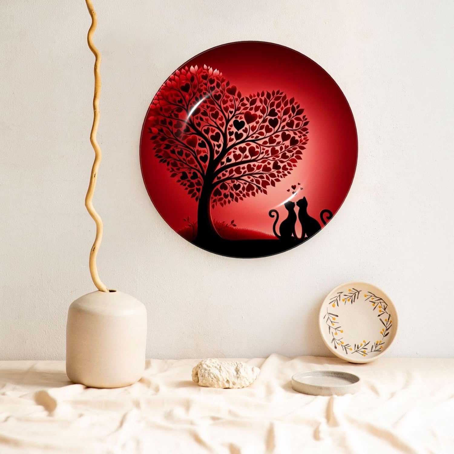 Love-Tree-Cat-Kiss 10 Inch Decorative Plate With Stand, Elegant Display Wall Plate For Home Decor