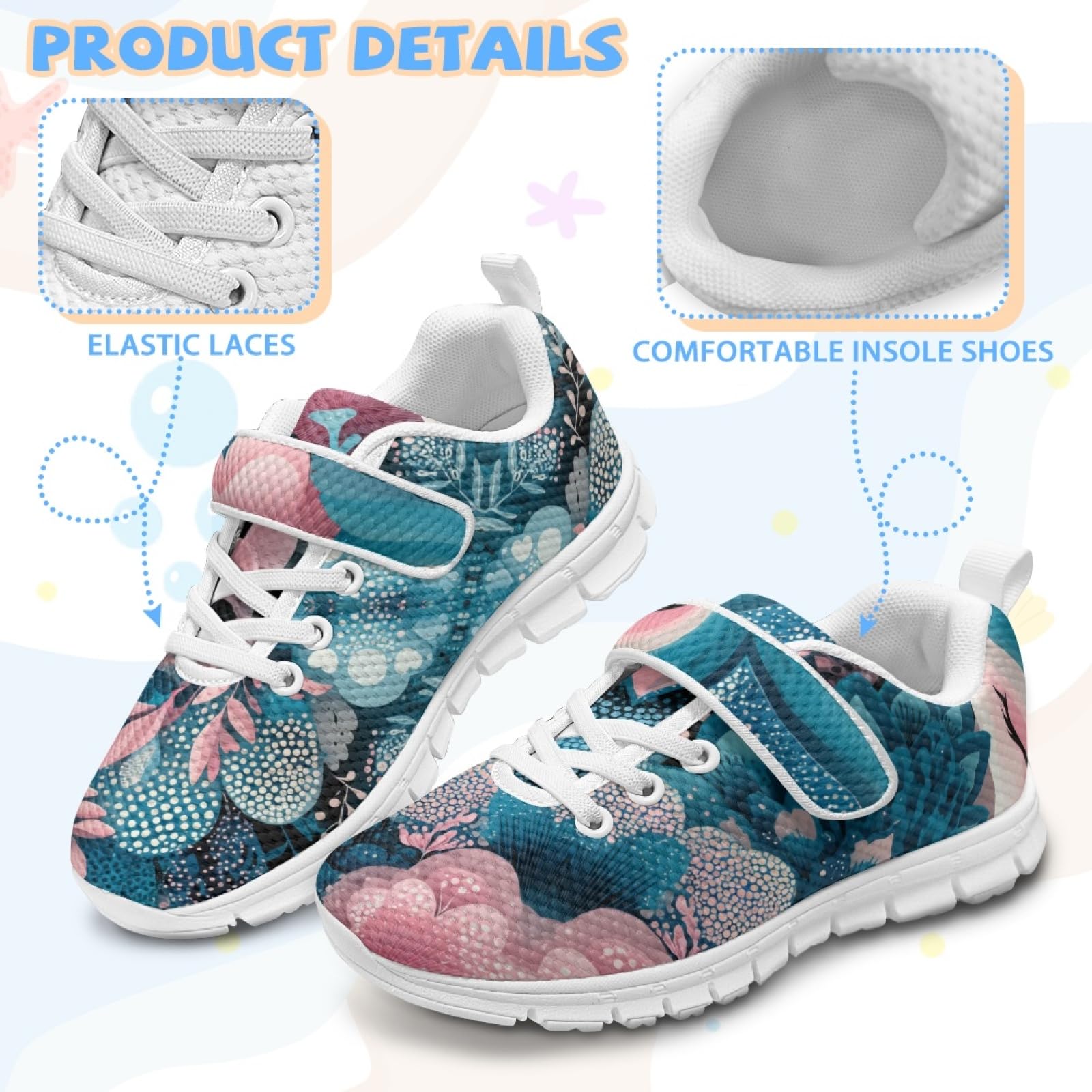 Black Tennis Gym Shoes with Hook and Loops Safe Walking Bowling Shoes Lace Up Flexible Girls Kids White Sneakers