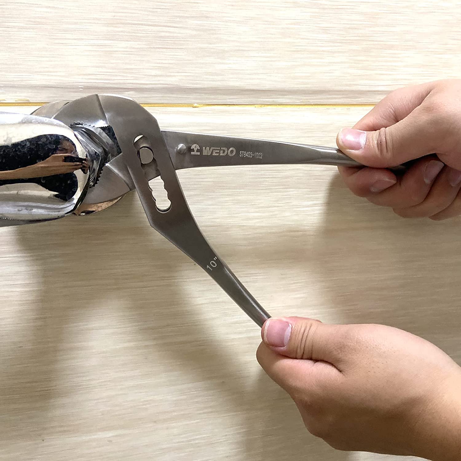 WEDO Wasserpumpenzange,Rohrzange in Edelstahl, Gleitgelenk mit Rillen, Länge 300mm,Zangenschlüssel,Schraubenschlüssel,korrosionsbeständig mit aufsteckbaren Schonbacken und Durchsteckgelenk