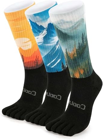 Toe Socks Athletic Cool-max Crew Socks Moisture-Wicking Running Sock with Arch Support, Breathable,Colorful
