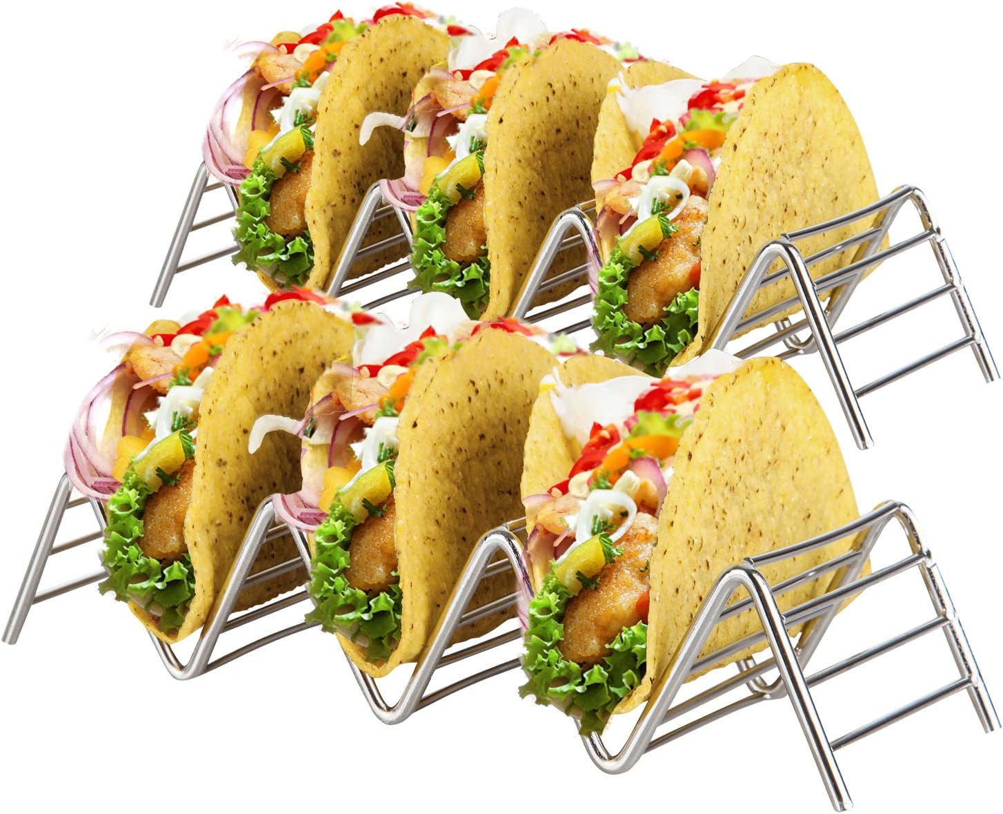 KITCHENATICS Stainless Steel Taco Holder Taco Stand - Metal Taco Tray Holders For Serving Tacos, Taco Plates, Taco Shell Mold - Grill, Oven & Dishwasher Safe Taco Holder Stand - Taco Holders Set of 2