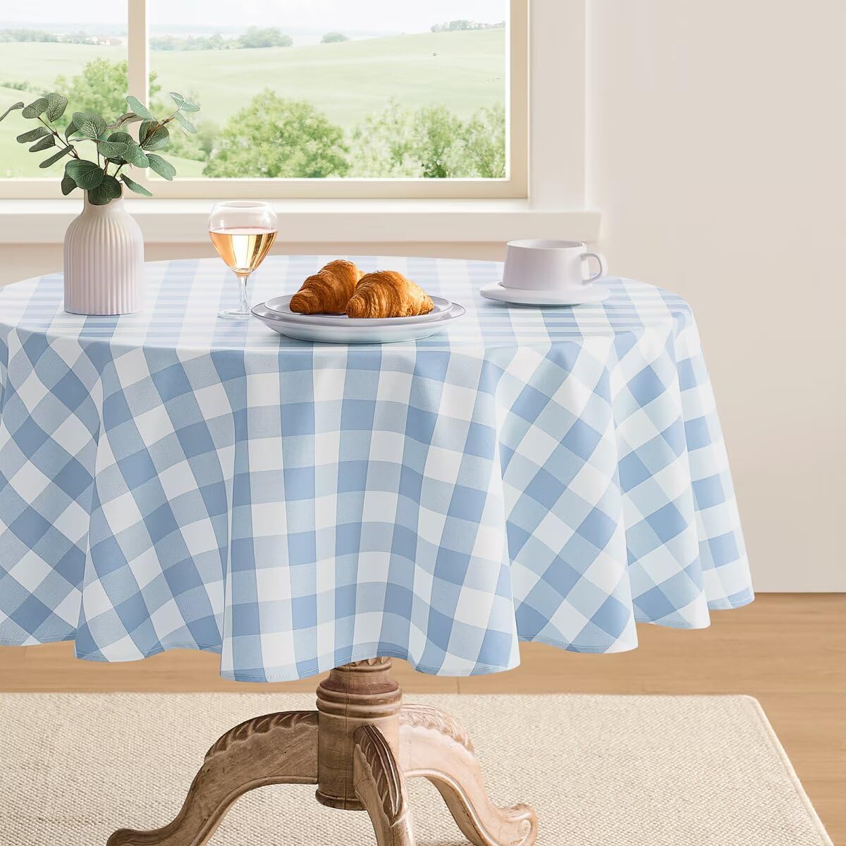 Photo 1 of Maymiss Checkered Tablecloth Rectangle Gingham Table Cloths Waterproof Wrinkle Free Buffalo Plaid Table Covers Washable for Dining, Parties & Outdoor Picnic(Light Blue,60" Round)