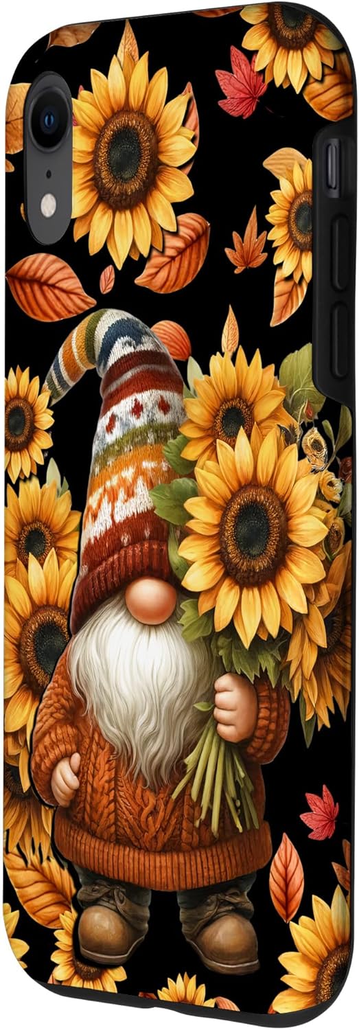 Aesthetic Fall Sunflower Pattern With Autumn Gnome Floral Case for iPhone XR