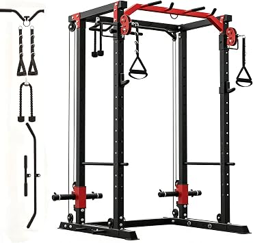 Power Cage for Home Gym, 2000LBS Power Squat Rack with Cable Crossover & Pulley System, Workout Cage Smith Machine for Full Body Strength Training