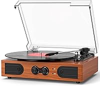 Vista 19 de Tocadiscos de vinilo con altavoces integrados de 3 velocidades, tocadiscos vintage con control de agudos y graves, conector de auriculares de 3.5mm