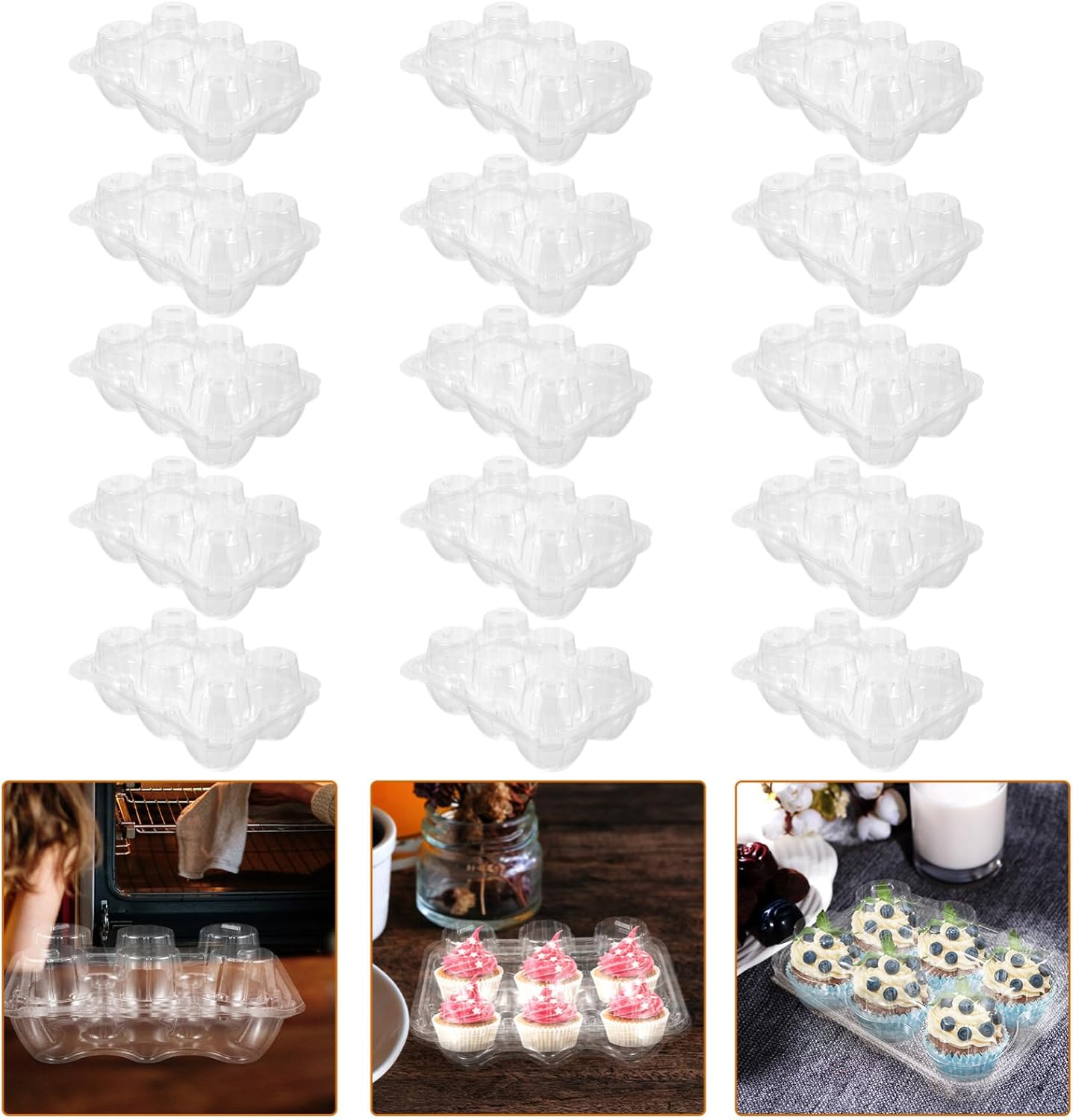 GLEAVI 15pcs Transparent Cupcake Wrapping Box Multi-grid Muffin Carrier for Desserts Versatile Bakery Packaging for and Tarts Non- Design for Travel and Display