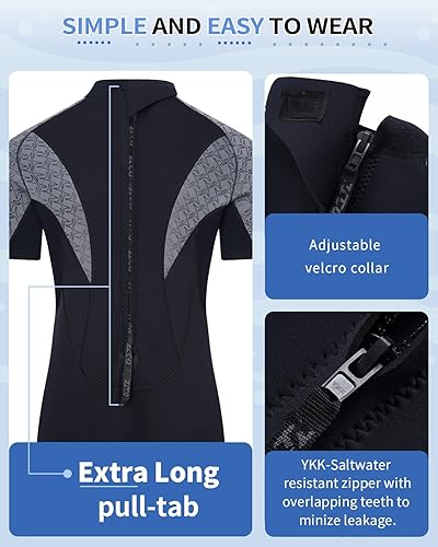 Miniatura 9 de Traje de neopreno corto para hombre de 0.118 pulgadas para mujer, traje de buceo con cremallera trasera, piel de buceo, canoa, pesca submarina,