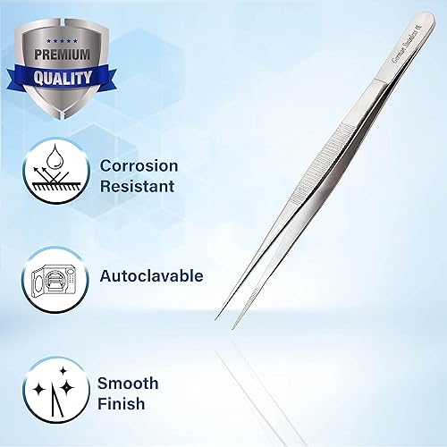 Miniatura 7 de Pinzas quirúrgicas de micro precisión con puntas dentadas, pinzas de laboratorio de acero inoxidable, puntas rectas de punta fuerte, 5.5 pulgadas,