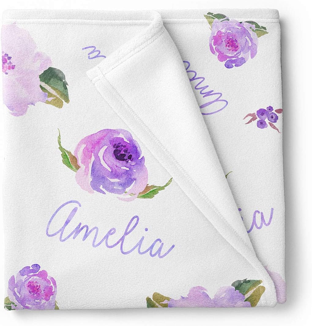 Personalized Fleece Baby Girl Blanket, Purple Floral