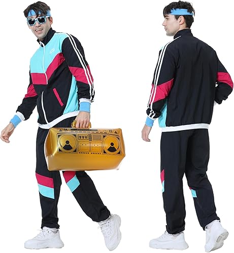 Miniatura 2 de Conjunto deportivo de los años 80 para hombres y mujeres, conjunto de rompevientos retro de los años 80 y 90 para hombres, traje deportivo de los