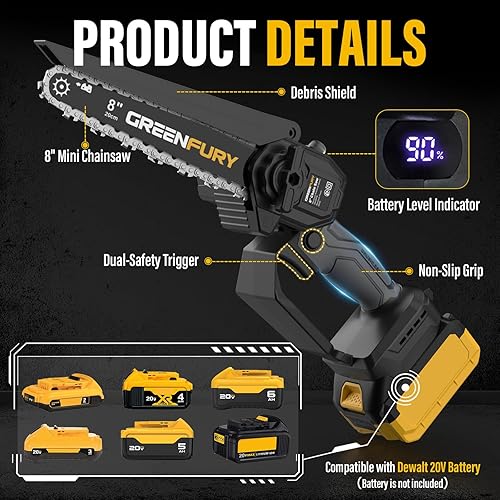 Miniatura 3 de Sierra de poste inalámbrica 2 en 1, 8 pulgadas, sin escobillas, mini motosierra compatible con batería Dewalt de 20 V Max (solo herramienta), poste