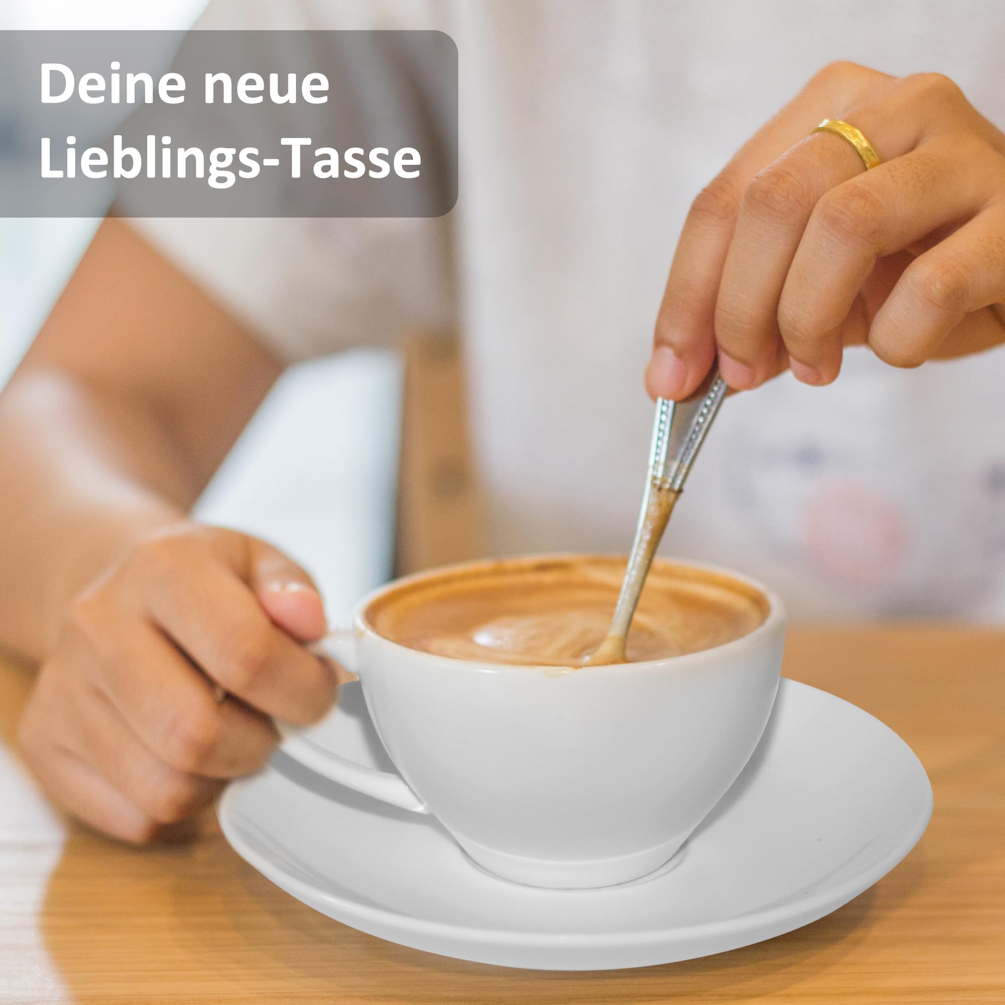 6 Stück Cappuccino Tassen Set 170 ml, Weiß Kaffeetassen mit Untertassen, Cappuccinotassen Porzellan Spülmaschinenfest Milchkaffee Tassen