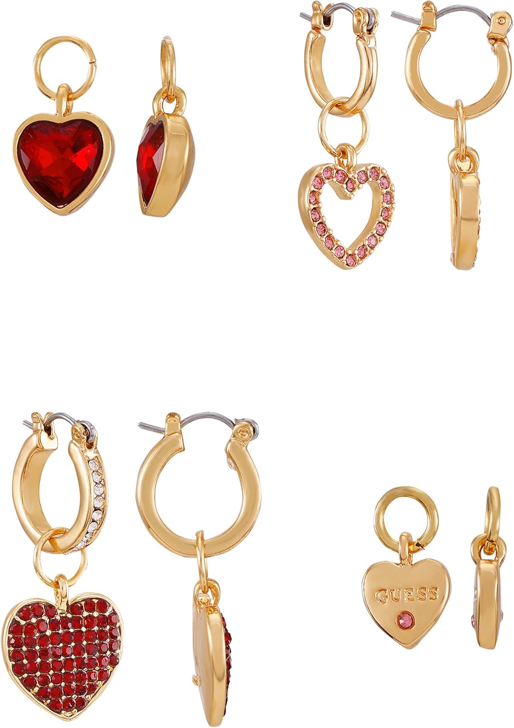 GUESS Goldtone Mini Huggie Hoop Earrings with Interchangeable Heart Charms - Image 2