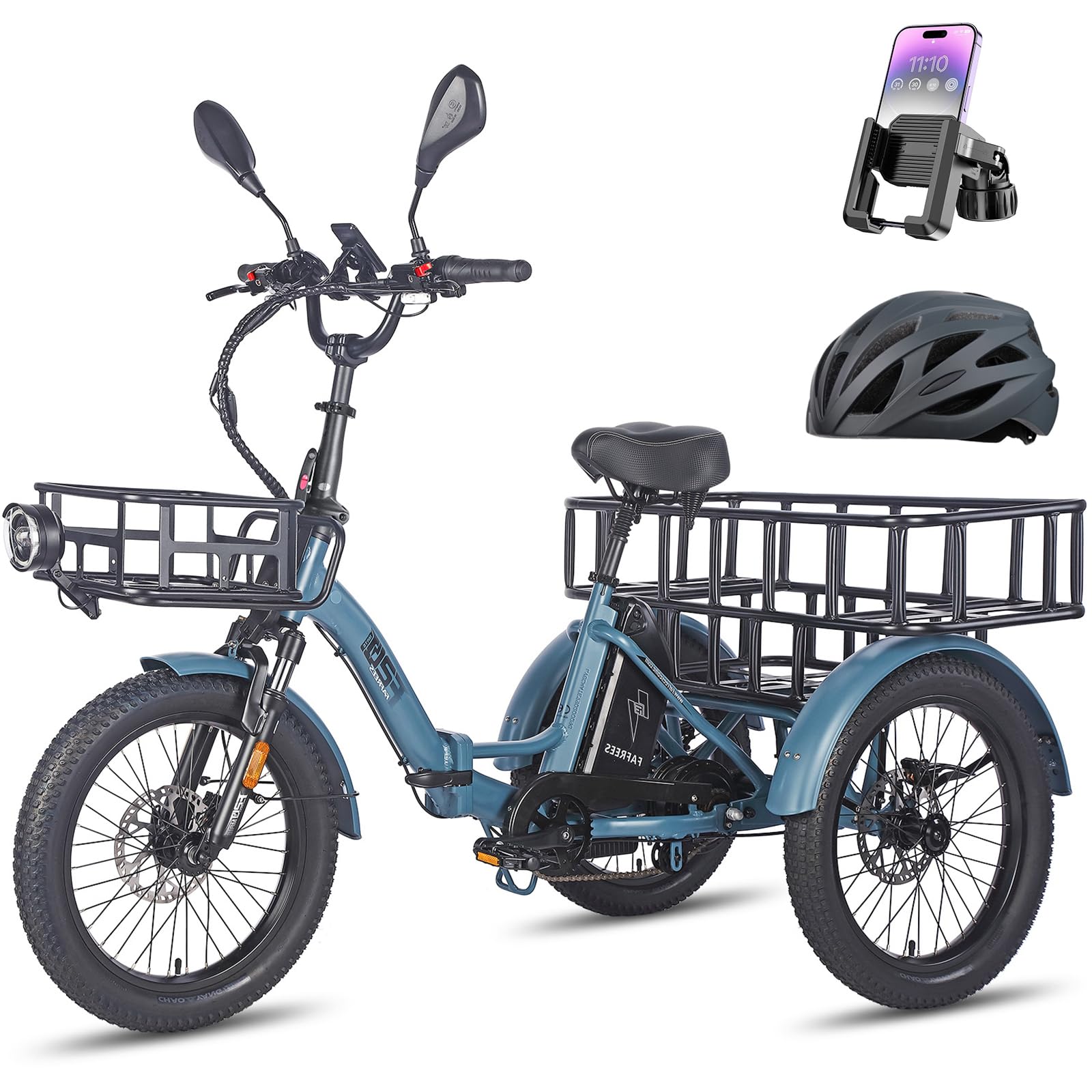 Fafrees Triciclo Elettrica 48V21Ah Batteria Rimovibile Bici Elettrica Pieghevole a 3 Ruote 20"×3.0", Autonomia 115km, Ebike Adulti Uomo Donna, Freni a disco idraulici, Cestino Ante-/Post-