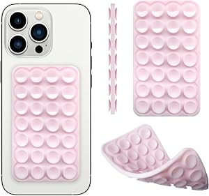 Silicone Double-Sided Suction Cup Phone Case Detachable Mount – Fidget Sticky Phone Grip, Hands-Free Accessory for Selfies & Videos. Trendy TikTok Gadget for iPhone & Android (Pink, 3.74" x 2.2")