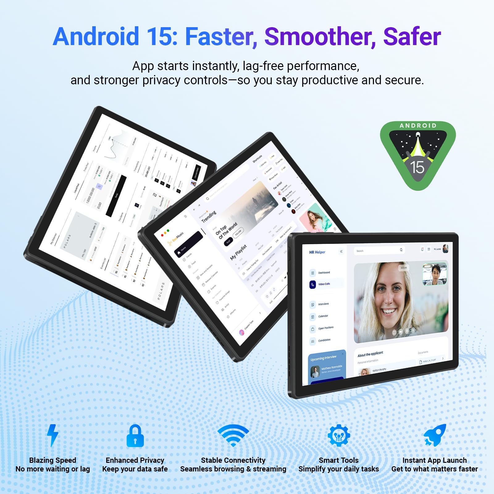 Vekoy Tablet 10 Pollici Android 15 Certificato GMS, 30GB RAM + 128GB ROM (2TB TF), Octa-Core, 6200mAh, 1280x800 HD, WiFi 6, BT 5.3, Widevine L1, Fotocamera 5MP+8MP, Tablet PC, Nero – 2026 - 3