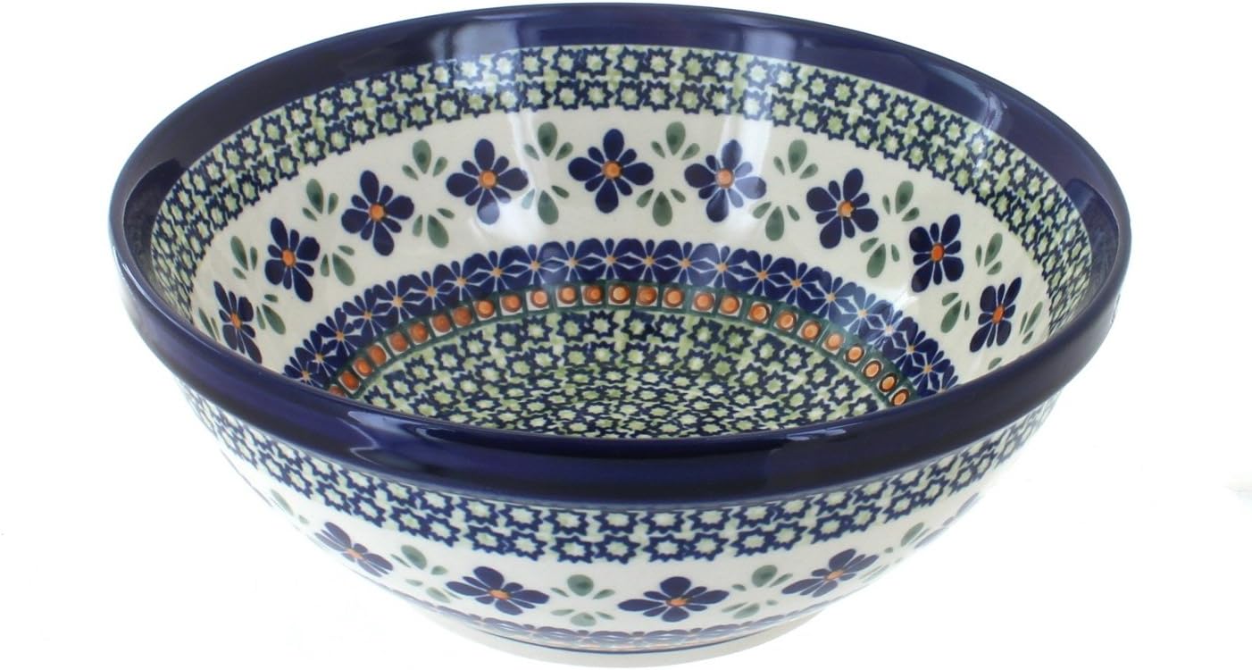Blue Rose Polish Pottery Mosaic Flower Medium Serving Bowl